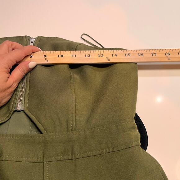 C/MEO COLLECTIVE Olive Green Sleeveless Zip Front Utility Mini Dress Size Large - Picture 10 of 11